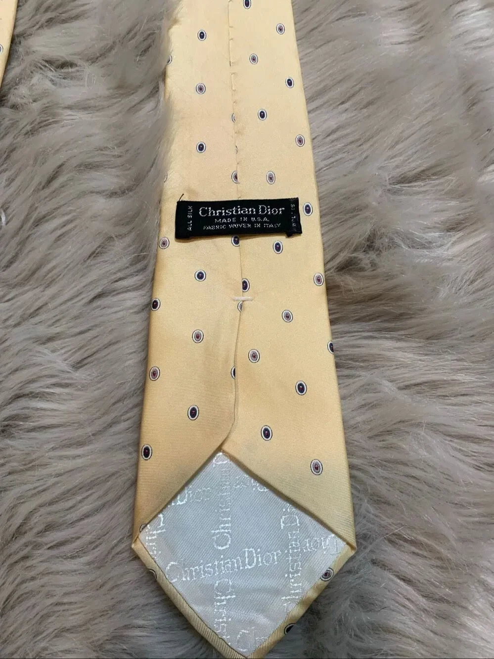 Christian Dior Yellow and Blue Patterned Silk Tie